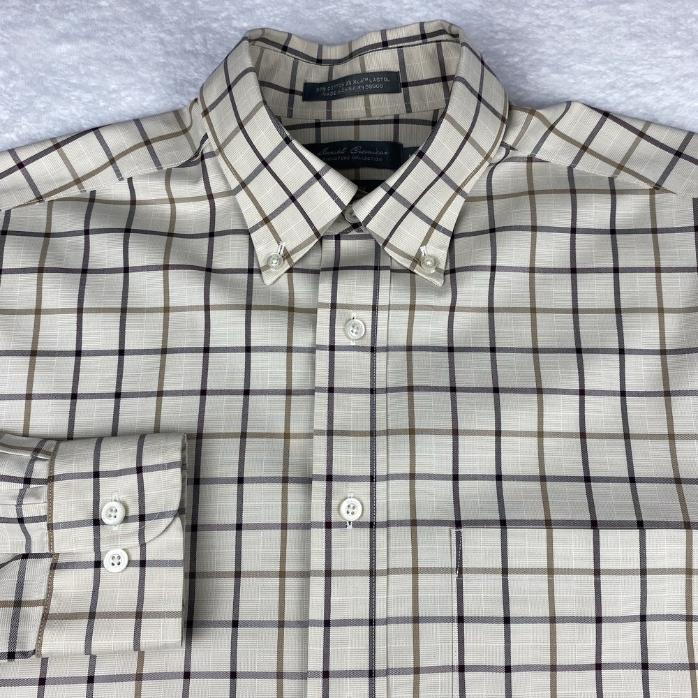 Daniel Cremieux Signature Collection Dress Shirt Mens Medium Tan Checks No Iron